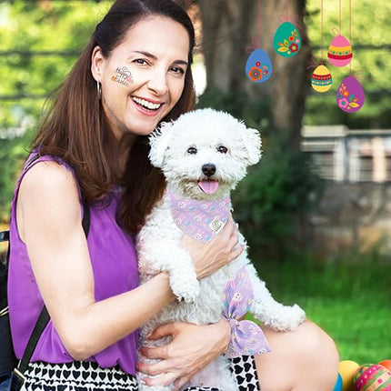 E-Clover Easter Dog Bandana & Matching Scrunchie-Bunny Dog Bandanas Pet Scarf Bib for Samll Dogs Puppy Girl Boy Owner Gift Purple