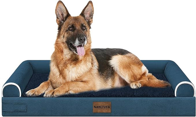 Large Dog Bed Orthopedic Washable: Extra Large Sized Beds for Jumbo Dogs Egg Crate Foam Sofa Couch Waterproof Removable Cover - Navy Blue