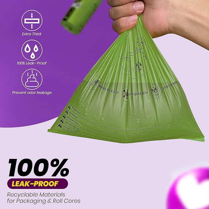 Dog Poop Bags-150 Counts with Holder (10 Rolls), Biodegradable Poop Bags, Eco-Friendly and Easy to Open, Thick Dog Waste Bags (Green)