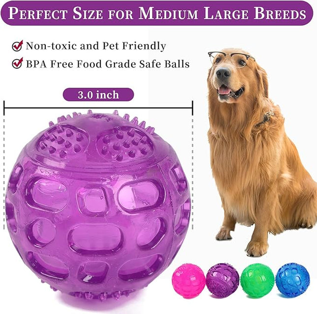 3'' Squeaky Dog Toy Balls for Lagre Medium Puppy, Indestructible Dog Balls for Playing, Fetching & Retrieving, Durable Aggressive Chewers, 3 PCS Green+Purple+Red