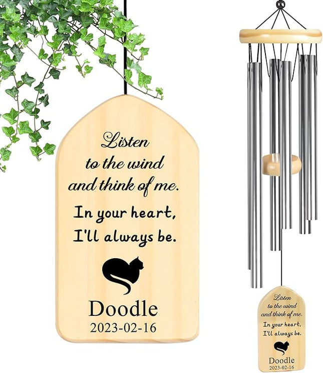 Loss of Cat Gift, Dodosky Personalized Cat Wind Chimes, Lost Pet Sympathy Gift Cat, Pet Loss Gifts, Cat Memorial Gifts, in Memory of Cat Personalized, Cat Bereavement Gifts