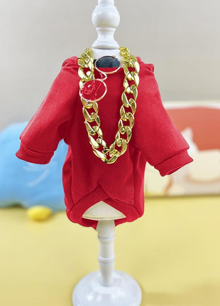 QWINEE 3Pcs Dog Hoodie Cat Apparel Dog Custume Set with Necklace and Sunglasses Pet Clothes for Puppy Small Medium Dogs Cats Red L