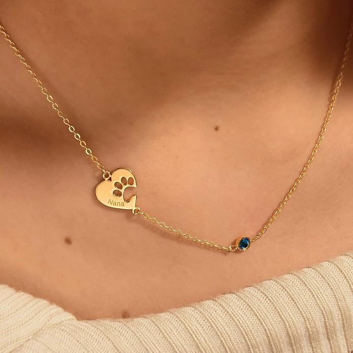 Customized Paw Print Necklace Personalized Pet Name Necklace Custom Engraved Dog Cat Paw Pendant Necklace Pet Memorial Gift for Pet Lovers