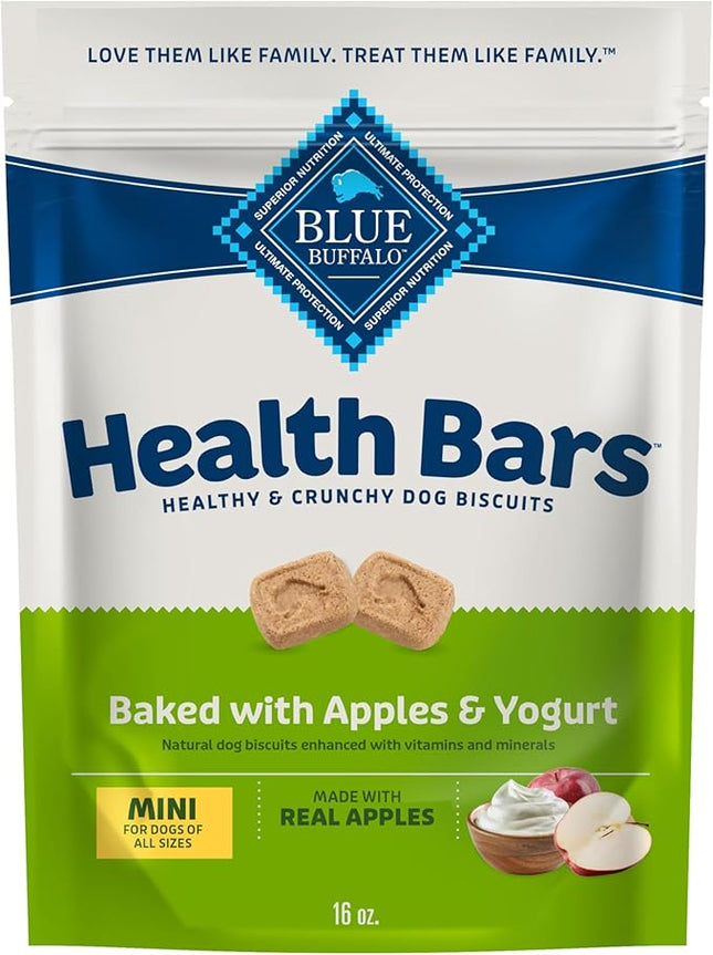 Blue Buffalo Health Bars Mini Crunchy Dog Biscuits, Oven-Baked with Natural Ingredients, Apples & Yogurt, 16-oz Bag