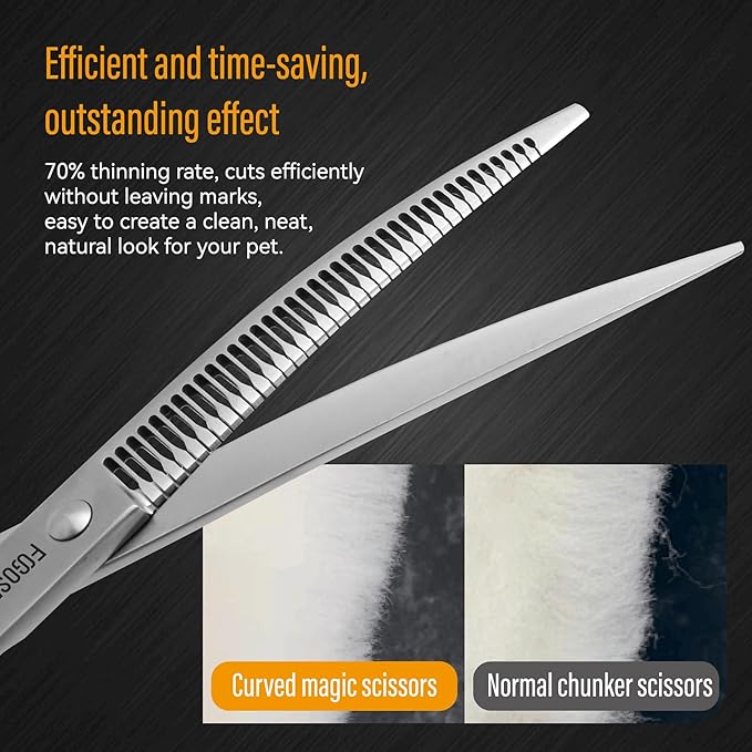 Magic Curved Chunkers Dog Grooming Scissors Professional 7'' Pointy-tongued Curved Fluffer Thinning Shears for Pet Cat 70% Thinning Rate Japan Alloy Steel 37 Teeth
