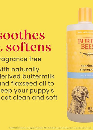 Burt's Bees for Pets Tearless Puppy Shampoo with Buttermilk, 95% Natural Origin Formulas, Shampoo for Puppies - Gentle Dog and Puppy Shampoo Tear Free, Best Puppy Shampoo Tearless, 32 oz