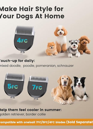 oneisall Dog Clippers for Grooming Thick Hair, Low Noise Cordless Dog Shavers, 2-Speed Pet Hair Trimmer Grooming Kit for Home Groomer