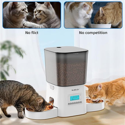 Automatic Cat Feeder, WellToBe 3.5L Timed Dry Food Dispenser for 2 Cats, Dual Power Supply (AC/Battery Backup) with 10-Second Voice Recorder, Programmable Pet Feeder for Multiple Cats