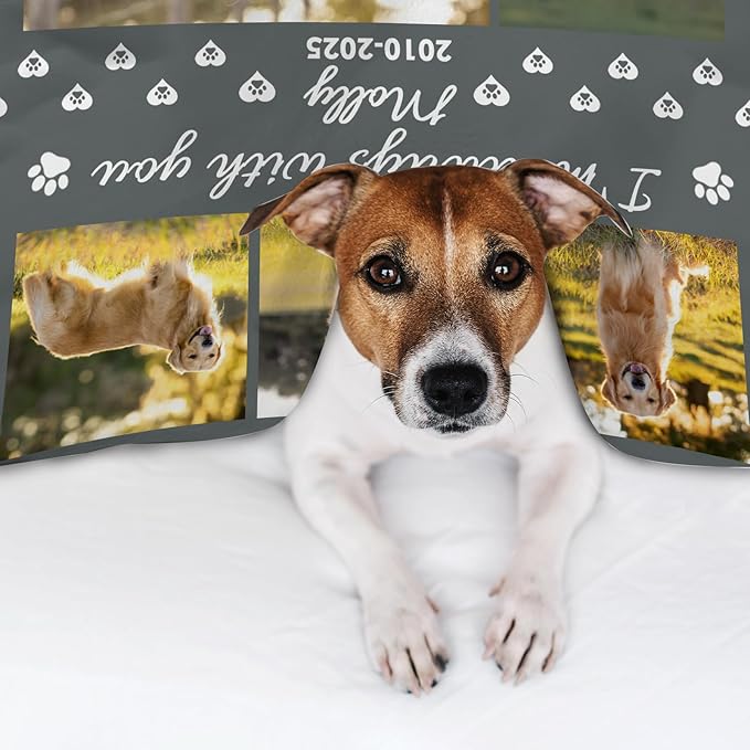 Pet Memorial Blanket Gifts, Personalized Dog Blanket with Pictures Name, Pet Memorial Gifts for Loss of Dog Cat, Custom Pet Throw Blanket for Pet Lover, Pet Loss Sympathy Gifts, Bereavement Gifts