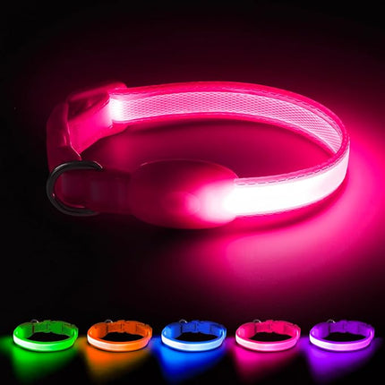 Light up Collar for Small Dog,Vizpet XS Adjustable Size Nylon Collar USB Rechargeable Bright Safety Pet Collar for Cats Small Dogs (Pink, X-Small[ 8.66-11.9 inch/22cm-30cm])