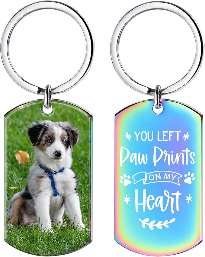 Funnylife Personalized Pet Memorial Keychain for Dogs Custom Dog Picture Keychain Pet Keepsake Loss of Dog Sympathy Gifts