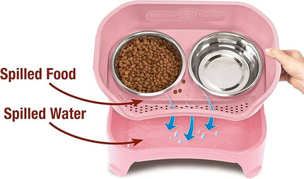 Neater Feeder - Express Model w/Slow Feed Bowl - Mess-Proof Dog Bowls (M/L, Pink) Made in USA – Elevated, No Spill, Non-Tip, Non-Slip, Raised Stainless Steel Food/Water Pet Bowls Aid Digestion