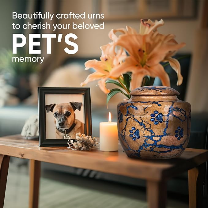 Wood Pet Urns for Dog/Cat Ashes - Large 54 Cu/in Resin Decorative Urn for Ashes for Dog, Urns for Cats - Pet Memorial Remembrance Box - Blue, Large (54 Cubic inches)