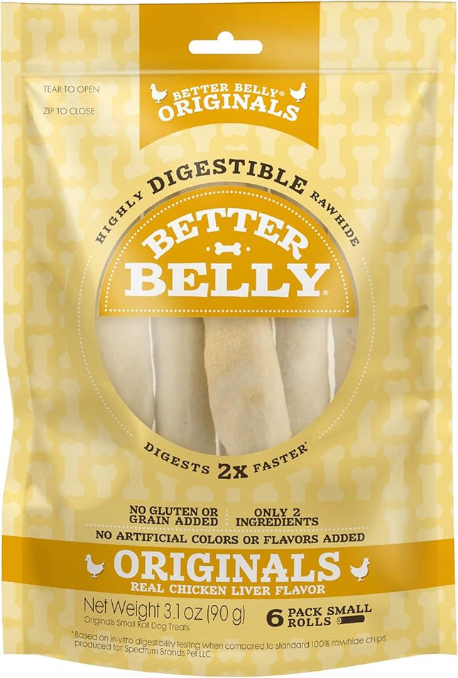 Better Belly Highly Digestible Rawhide Small Roll Chews, Treat Your Dog to a Chew with NO Artificial Colors or Flavors