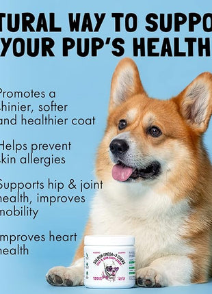 Omega 3 Alaskan Salmon Oil Treats for Dogs 120 Fish Oil Chew Supplement Skin and Coat Allergy and Itch Relief Hip & Joint Health Brain Shedding Hot Spots Treatment Omega 3 6 9 EPA & DHA Fatty Acids