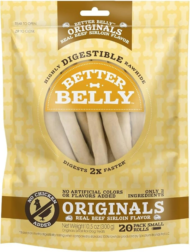 Better Belly Originals, Real Beef Sirloin Flavor, Small Rolls, Dog Chews, 20Count (P-50050NC)