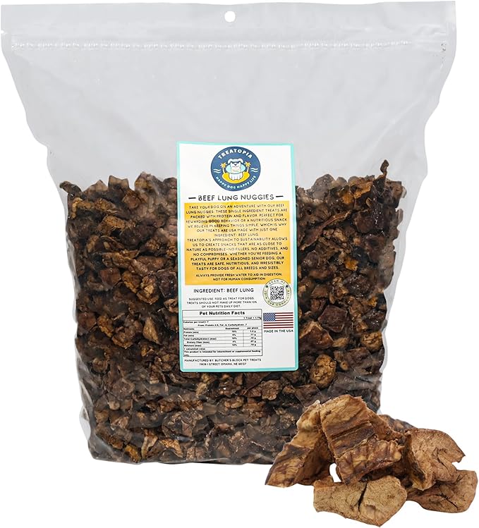 Beef Lung Nuggies Dog Treats – Single Ingredient, High Protein, Low Odor, Natural Crunchy Training Treats for Dogs – USA Sourced, Grain-Free, All-Natural (4 lb Bag)