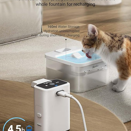 DownyPaws Battery Operated Cat Water Fountain, 84oz/2.5L Fursink Wireless Pet Water Fountain for Cats Inside, Automatic Dog Water Dispenser with Motion Sensor, Ultra Quiet Pump, BPA-Free, White