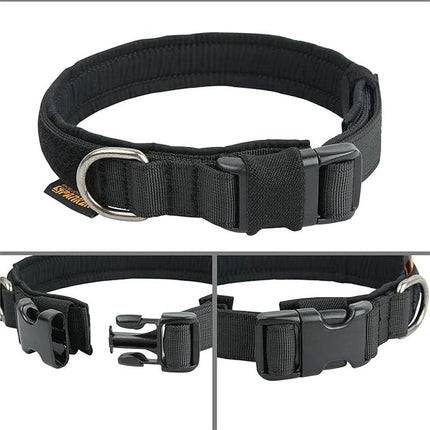 EXCELLENT ELITE SPANKER Tactical Small Puppy Dog Collar Nylon Adjustable Heavy Duty Military for Small Medium and Large Dogs Pet Soft Padded Dog Collar(BLK-M)