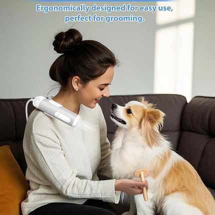 Hands-Free Dog Hair Dryer – Low Noise Pet Grooming Blower for Small & Medium Dogs Cats, Fast Drying, Adjustable Heat & Speed, Portable (Gray)