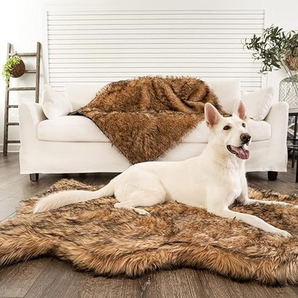 PupRug Orthopedic Dog Bed for Large Dogs with Fluffy Soft Faux Fur and Memory Foam for Joint Pain Relief, Machine Washable and Waterproof Couch Bed, Sable Tan, Large/Extra Large