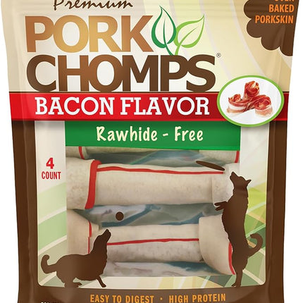 Pork Chomps Baked Pork Skin Dog Chews, 11-inch Knots, Bacon Flavor Strip, 4 Count