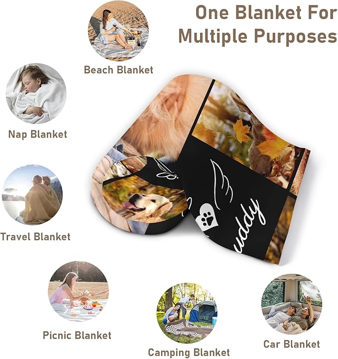 Custom Dog Blanket, Dog Memorial Gifts for Loss of Dogs, Personalized Throw Blanket with Pictures Name, Cat Memorial Blanket Gift, Pet Remembrance Gifts, Pets Loss Sympathy Gifts
