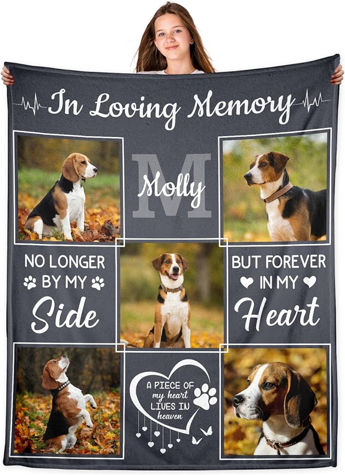 WFR Personalized Pet Memorial Throw Blanket with Photo-Pet Memorial Gifts for Dogs Cats Loss of Dog Sympathy Gift Bereavement Remembrance Passing Away Gifts (5-Photos (in Love Memory))