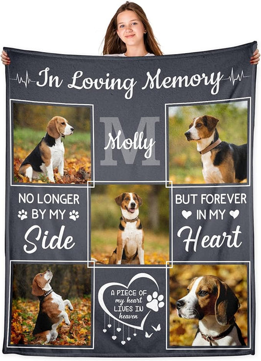 WFR Personalized Pet Memorial Throw Blanket with Photo-Pet Memorial Gifts for Dogs Cats Loss of Dog Sympathy Gift Bereavement Remembrance Passing Away Gifts (5-Photos (in Love Memory))