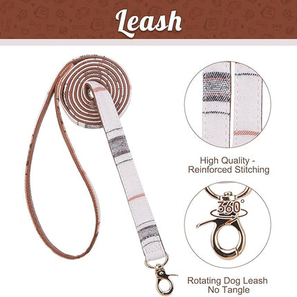 EXPAWLORER Puppy Collar and Leash Set - Classic Plaid Small Dog Collar with Bow Tie, Cute Dog Collar and Leash Set, Adjustable Dog Collar for Small Dogs Cats Holiday Birthday Gifts, Beige X-Small