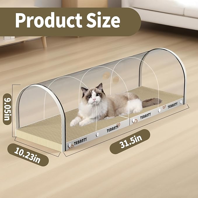 3 Function in 1 Cardboard Cat Scratcher Board, 31.5 in Cat Scratcher House, Cat Scratchers for Indoor Cats, Arched Cats Scratch Pad As Cat Bed, Cat Tunnel for Sleep, Grind Claws (White)