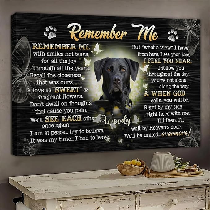 Dem Canvas Personalized Canvas Prints, Dog Loss Gifts, Pet Memorial, Pet Sympathy Gifts, Remember Me, Dog Grieving Canvas (36x24)