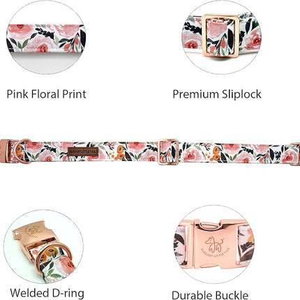 Elegant little tail Dog Collar, Pink Floral Pattern Pet Collar Summer Durable Cute Dog Collars Male or Female Pet Gift Adjustable Dog Collar for X-Large Dogs
