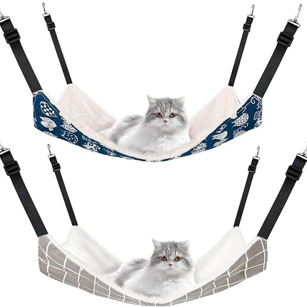 Jetec 2 Pieces Reversible Cat Hanging Hammock Soft Breathable Pet Cage Hammock with Adjustable Straps and Metal Hooks Double Sided Hanging Bed for Small Dogs Rabbits(Cat and Plaid,S)