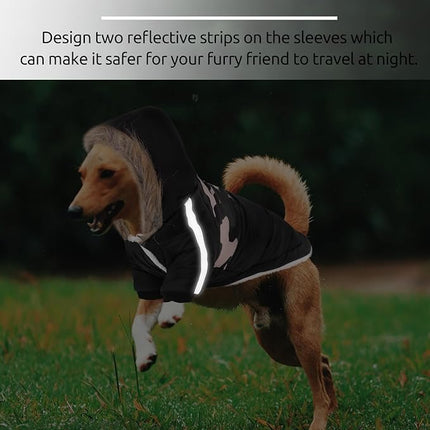 Queenmore Warm Dog Winter Coat, Cold Weather Waterproof Dog Snow Jacket, Reflective Dogs Hoodie with Long Sleeves for Small Medium and Large Dogs