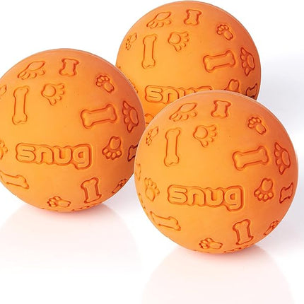 Snug Rubber Dog Balls for Small and Medium Dogs - Tennis Ball Size - Virtually Indestructible (3 Pack - Orange)