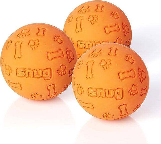 Snug Rubber Dog Balls for Small and Medium Dogs - Tennis Ball Size - Virtually Indestructible (3 Pack - Orange)