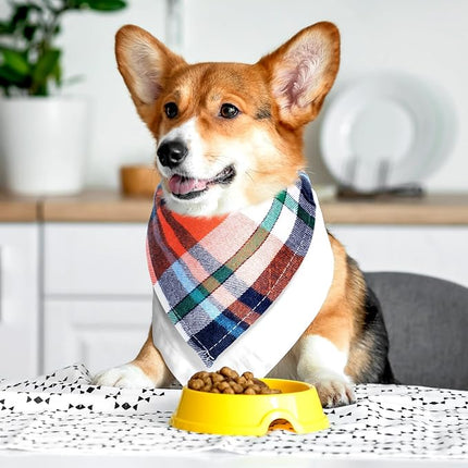 Honoson 6 Pieces Triangle Dog Bandana Dog Scarf Plaid Printing Adjustable Bibs Scarf Washable Square Kerchief Bandana Set for Small to Medium Puppy Cat(16.1 Inch,Elegant Drawstring Style)