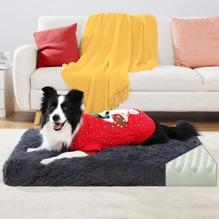 XL Orthopedic Dog Beds Large Sized Dog, Washable Dog Bed with Removable Cover, Waterproof Dog Crate Bed with Non-Slip Bottom, Fluffy Pet Bed 41×27 Inch, Dark Grey