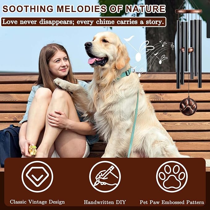 Dog Memorial Gifts, 32" Pet Memorial Wind Chimes for Loss of Dogs, Pet Loss Passing Away Remembrance Sympathy Bereavement Gift, DogPaw Vintage Wind Chime for Outside (DIY 32" Pet Memorial)