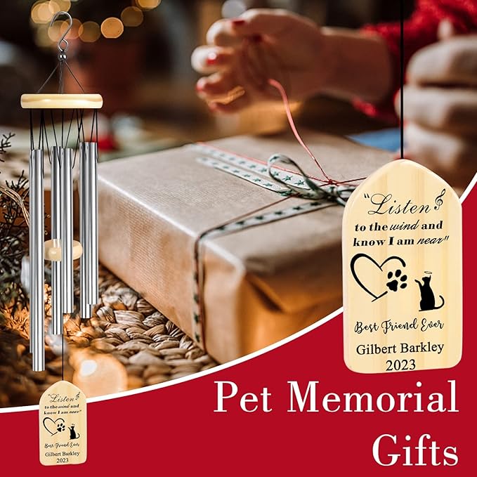 Cat Memorial Gifts for Loss of Cat, Jocidea Personalized Cat Memorial Wind Chime, Loss of Cat Sympathy Gift, Cat Remembrance Gifts, in Memory of Cat - Listen to The Wind