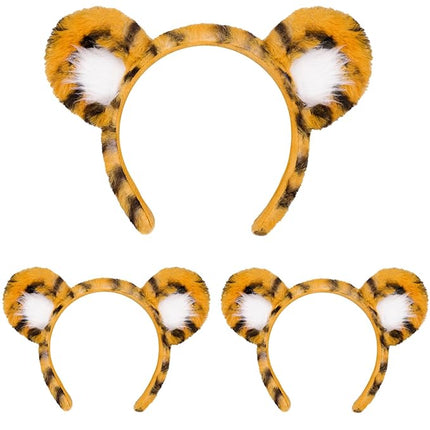 Beviliu 3p Animals Ear Tiger Ears Headband Realistic Fluffy Cat Bunny Dog Monkey Hairband Halloween Christmas Costume for Washing Makeup Cosplay Party