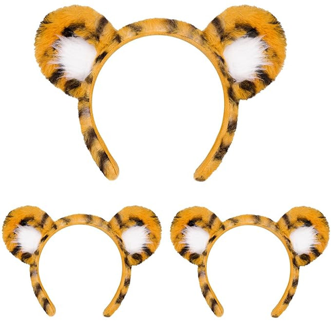 Beviliu 3p Animals Ear Tiger Ears Headband Realistic Fluffy Cat Bunny Dog Monkey Hairband Halloween Christmas Costume for Washing Makeup Cosplay Party