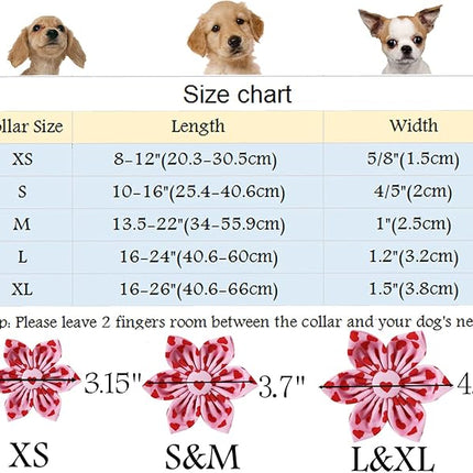 ARING PET Valentine's Day Dog Collar-Adorable Pink Heart Dog Collar with Flower, Adjustable Cotton Girl Dog Collars with Metal Buckle