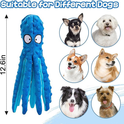 Alphatool Squeaky Dog Toys - No Stuffing Octopus Soft Plush Crinkle Toys to Keep Them Busy, Interactive Essentials for Small Medium Pets Dogs Gifts, 1pcs Blue