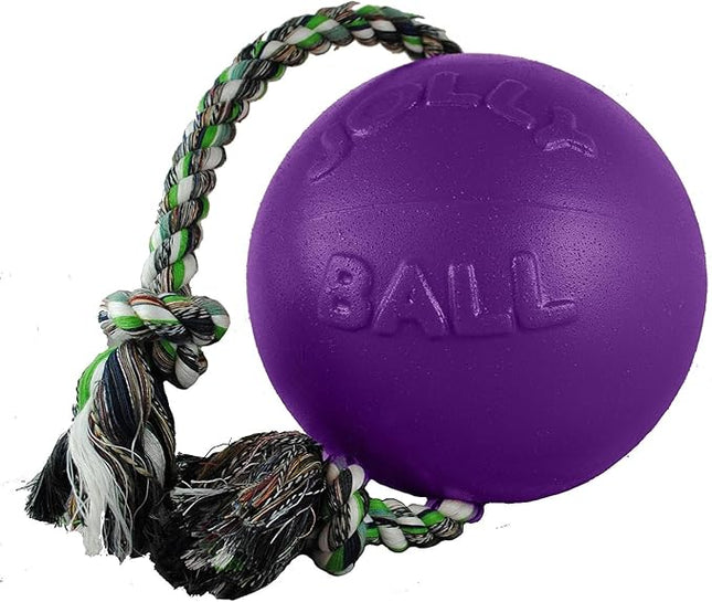 Jolly Pets Romp-n-Roll Rope and Ball Dog Toy, 4.5 Inches/Small, Purple, 4.5-Inch Romp-n-Roll, Purple