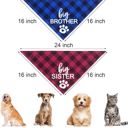 Big Brother Big Sister Dog Bandana, Plaid Pregnancy Announcement Dog Bandanas for Dogs (Blue and Pink, Big Brother and Big Sister)