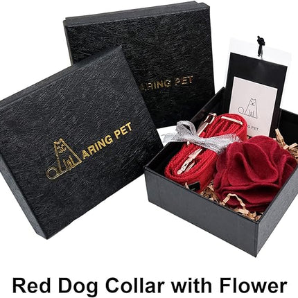 ARING PET Velvet Dog Collars, Christmas Red Soft Pet Collar with Detachable Felt Flower Metal Buckle for Puppy Small Medium Large Boy Girl Dogs-S