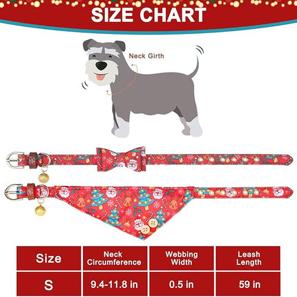 EXPAWLORER Christmas Dog Collar and Leash Set - Adjustable Collars with Bow Tie, Bandana, and Bell for Small, Medium, Large Dogs and Cats - Tangle Free Leash - Perfect for Pets