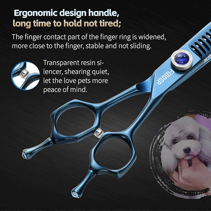 Professional Curved Chunkers Dog Grooming Scissors 7'' Curved Comb Thinning Shears for Dogs Pet 27 Teeth Japan VG10 Sharp and Smooth(7 Curve Chunker, Blue)